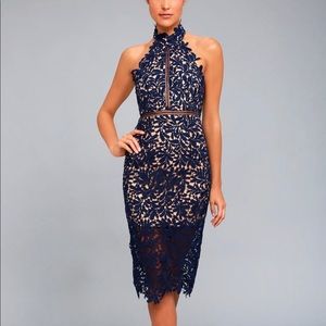 Lulus Divine Destiny Navy Blue Lace Midi Dress